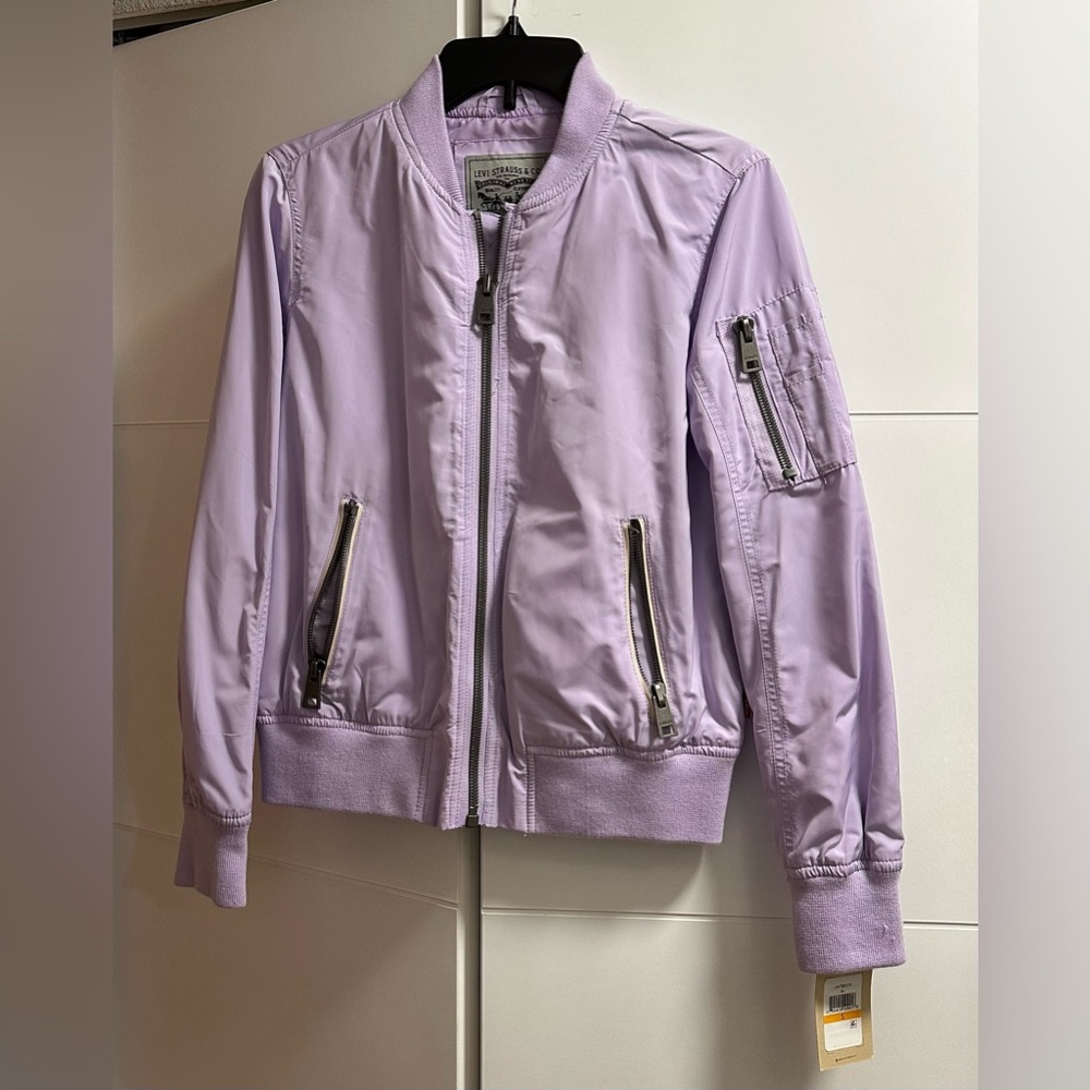Levi's Poly Bomber Jacket Contrast Zipper, Thistle Purple Women's Size Small NWT